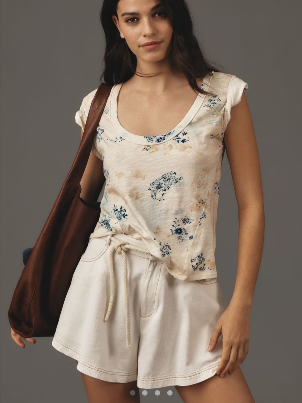 EUC Anthropologie Pilcro Cream Scoop-Neck Tank with Blue Floral Print